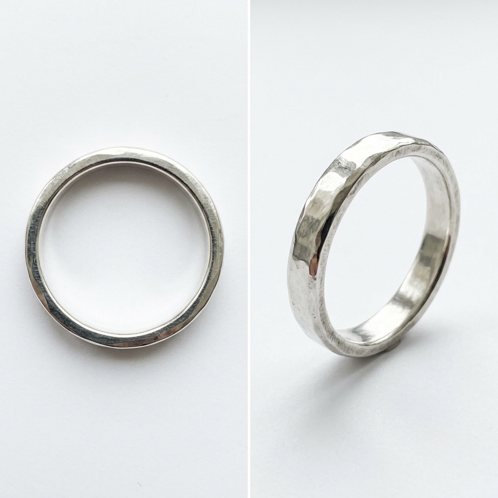 The same silver ring photographed flat versus tilted, side by side